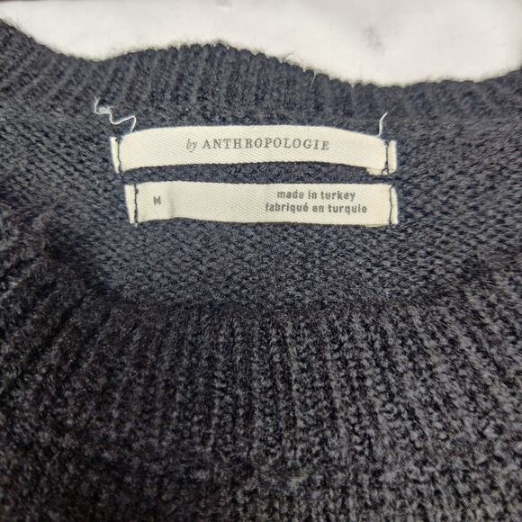 By Anthropologie Fuzzy Deer Knit Crewneck Cozy Black Boxy Sweater Medium - Picture 10 of 14